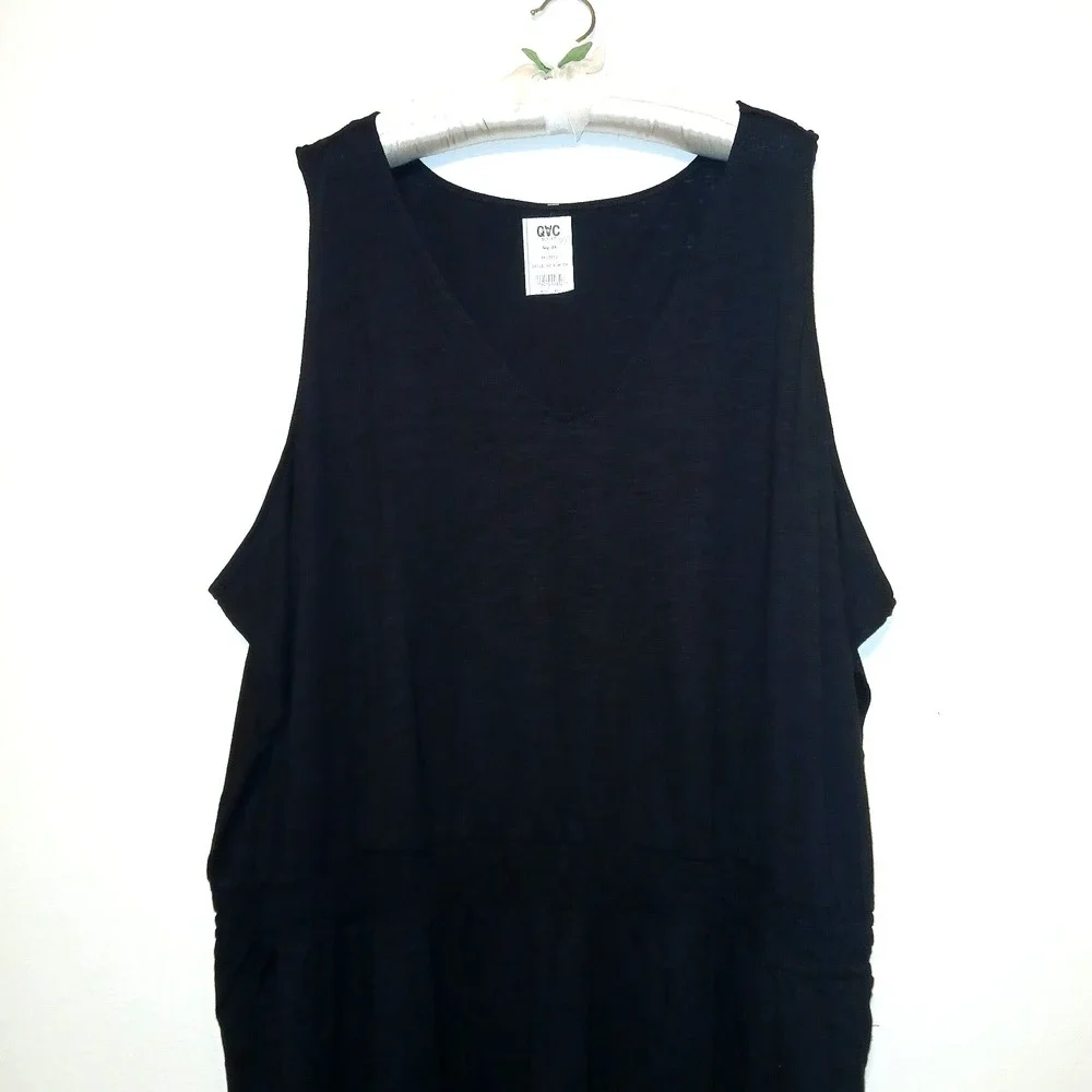 Belle Kim Gravel Women Slub Knit Smocked Waist Dress 5X Petite Black Minimalist